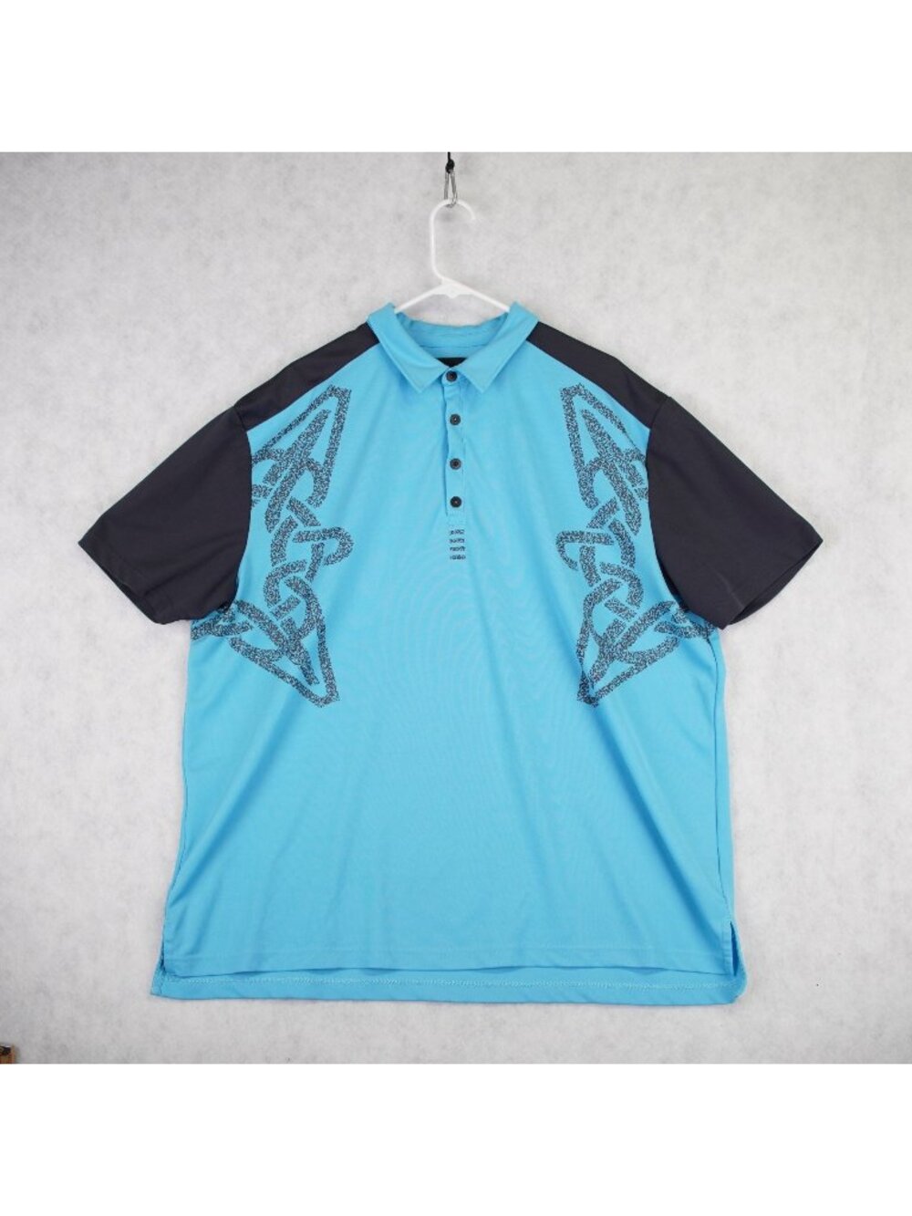 Jamie Sadock Mens XXL Polo Shirt Blue Black Celtic Print Short Sleeve Golf Top